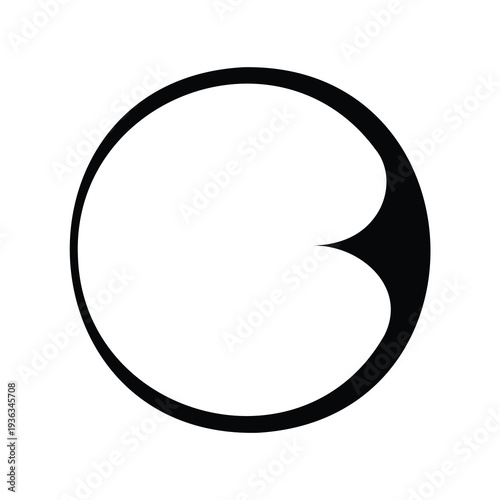 Abstract minimalistic black and white graphic shape with circular and cusp design