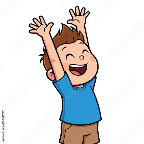 Joyful Child Celebrating Happiness and Excitement with Raised Hands