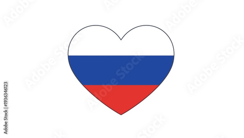 A heart-shaped icon featuring the Russian flag colors on a white background.