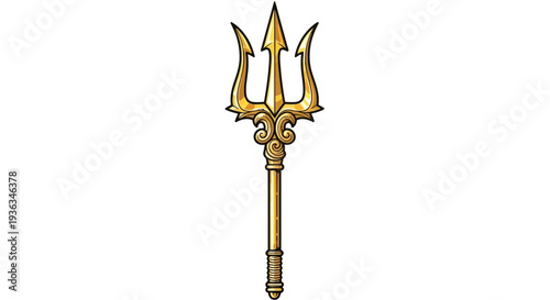 Golden Trident Weapon Symbol of Power and Mythology on White Background