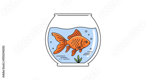 Goldfish swimming in a clear fishbowl with bubbles and plant