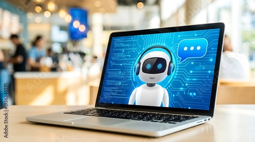 AI Chatbot Assistant on Laptop Screen for Customer Support and Virtual Help Desk Concept 