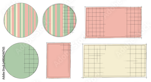 Collection of various geometric shapes with different patterns and colors.