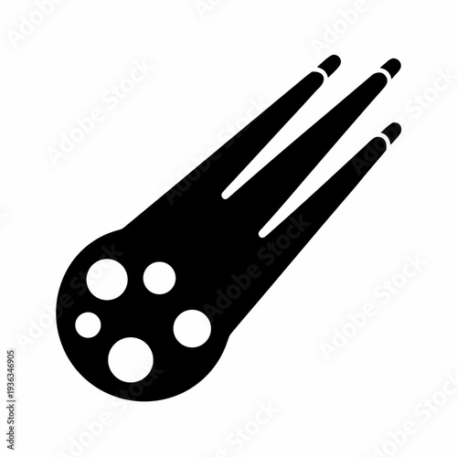 Dramatic black comet with three glowing tails hurtling through empty space