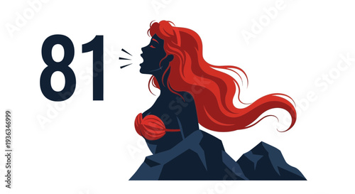 Mermaid Singing on Rocks with Number 81