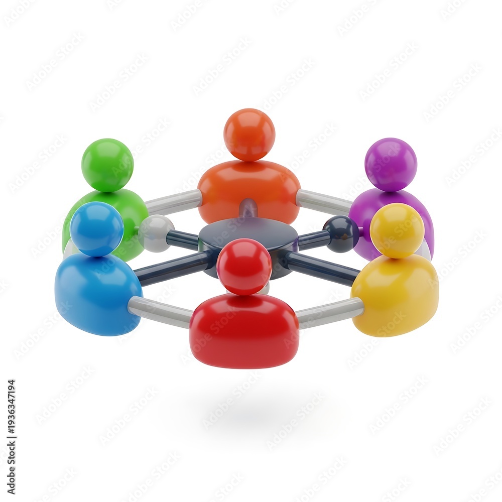 Obraz premium Colorful figurines connected in a circular formation, representing unity and teamwork in a collaborative environment