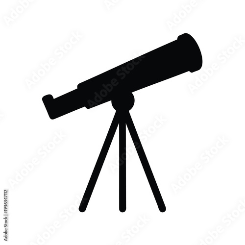 Silhouette of a refracting telescope on tripod for astronomy observation and stargazing