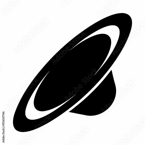 Stylized Black and White Illustration of a Planet with Rings in Orbit