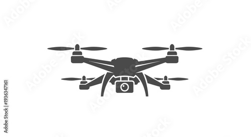 Modern drone icon with camera, isolated on white background, aerial photography concept