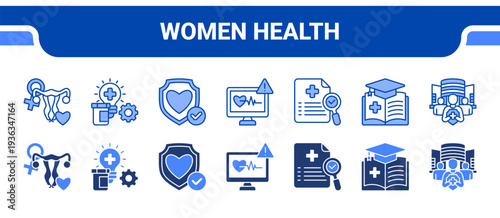Women Health Icon Collection,  featuring Gynecology, Clinical Diagnostics, Preventive Medicine, Medical Monitoring, Healthcare Research, Medical Education, Public Health.