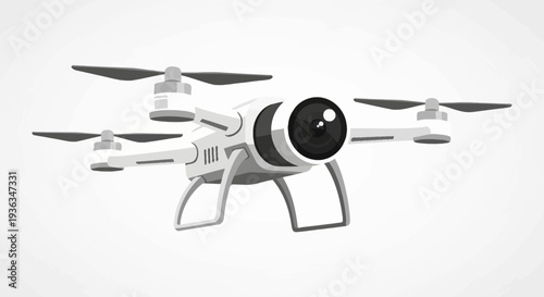 Modern White Drone with Camera and Radar, Technology Concept