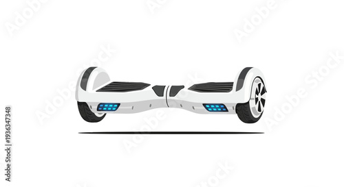 Modern White Hoverboard Isolated on White Background, Futuristic Personal Transport
