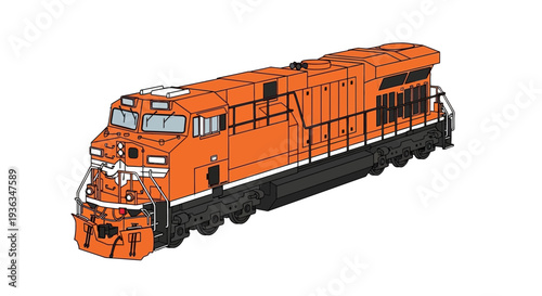 Orange Diesel Locomotive Engine on White Background
