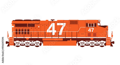 Orange Diesel Locomotive Engine, Number 47, Freight Train Transportation