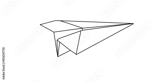 Origami paper airplane, simple line drawing, isolated on white background