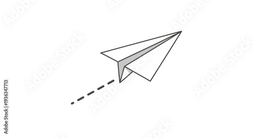 Origami paper airplane flying, white background, simple, minimalist, vector illustration