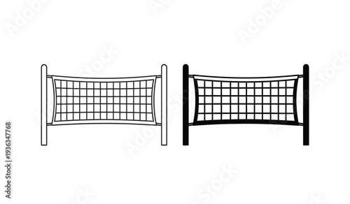 Two volleyball nets with different line styles on for sports and recreation