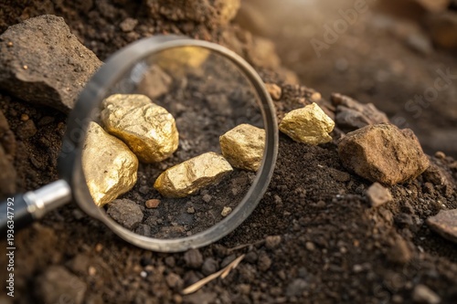 Wallpaper Mural Golden nuggets gleam under magnifying glass Torontodigital.ca