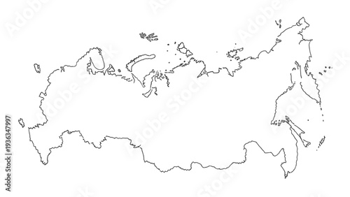 Black line illustration of Russia's geographical outline on a white background.