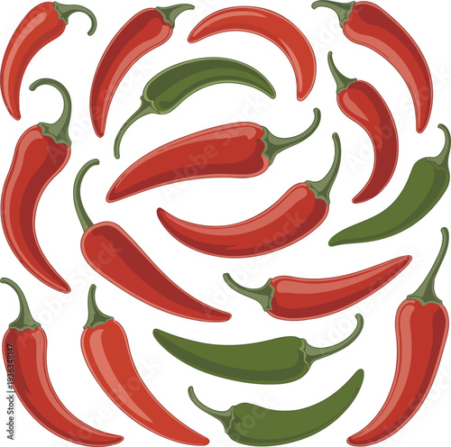 Red and green chili peppers on white background red peppers green peppers vegetables