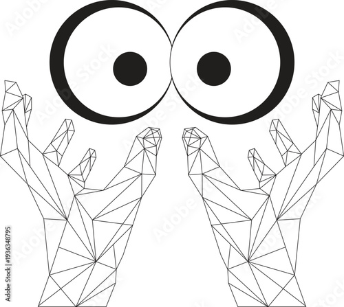 Wireframe two hands reaching up low poly art