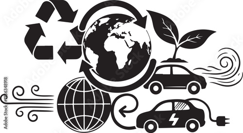 Black and white illustration of children's playground and toys