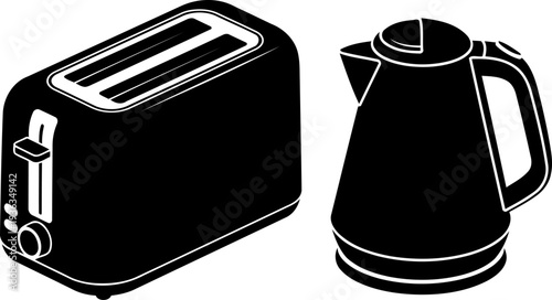 Breakfast appliances silhouette featuring electric toaster and water kettle
