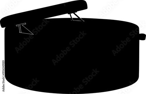 Circular storage ottoman with partially opened lid