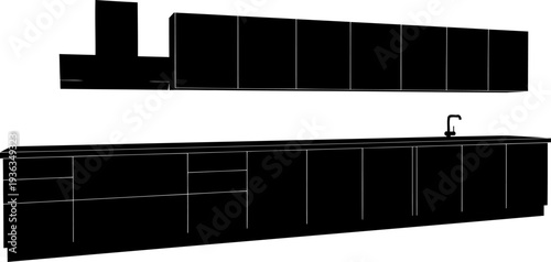 Contemporary kitchen cabinetry silhouette with an integrated range hood