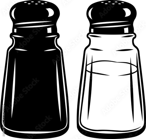Contrasting salt and pepper dispensers silhouette
