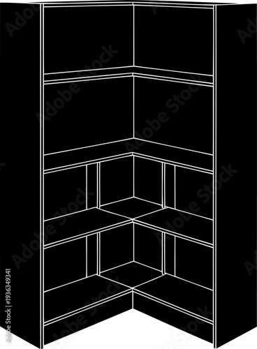 Corner shelving unit silhouette with multiple empty tiers