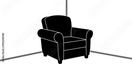 Cozy armchair placed in room corner silhouette
