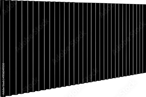 Corrugated metal fence silhouette showing vertical ridges and perspective