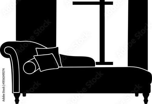 Daybed shape placed indoors against a window background