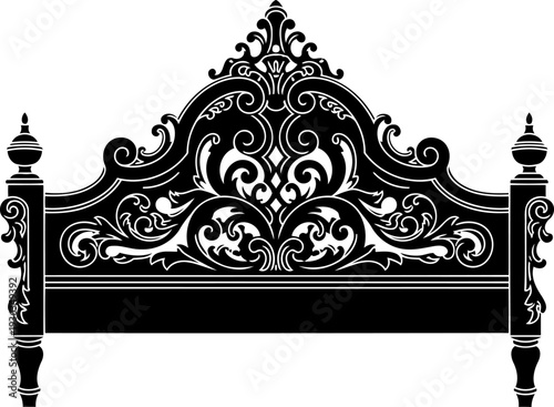 Decorative bed headboard silhouette featuring victorian scrollwork patterns