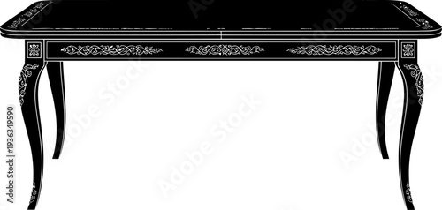 Elegant carved wooden dining table silhouette