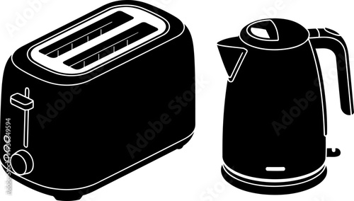 Electric toaster and kettle figure for breakfast preparation