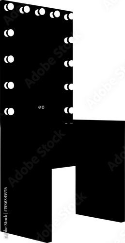 Hollywood style vanity table silhouette with lighted makeup mirror