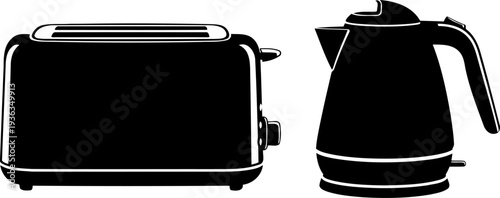 Kitchen toaster and electric kettle silhouette