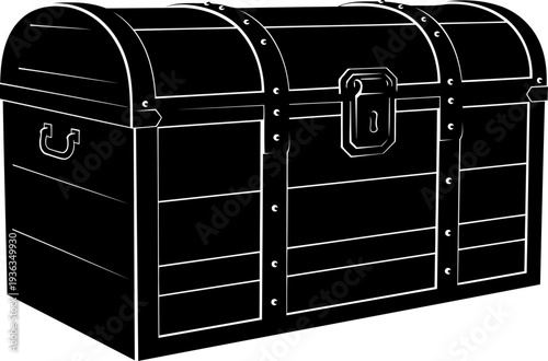 Large wooden storage trunk silhouette with decorative metal banding