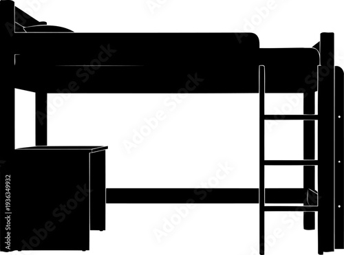 Loft bed with integrated desk and ladder silhouette