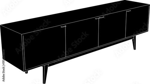 Long media console tv stand silhouette with storage compartments