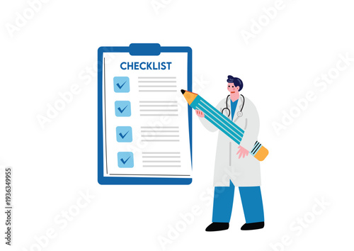 問診票を確認する男性医のイラスト