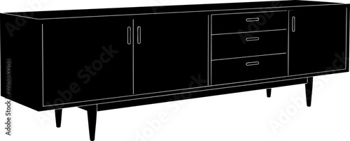 Long wooden credenza storage unit figure