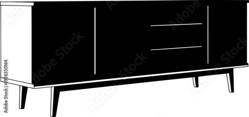Mid-century modern sideboard cabinet outline for living room storage