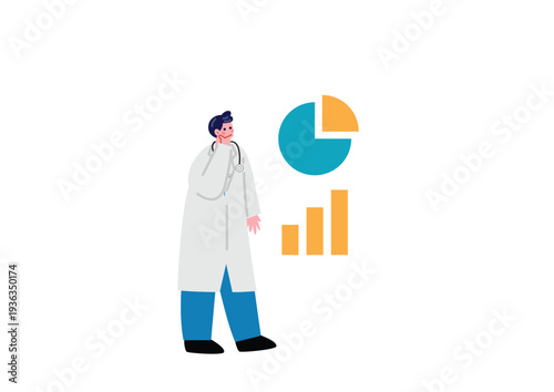 データを分析する男性医のイラスト