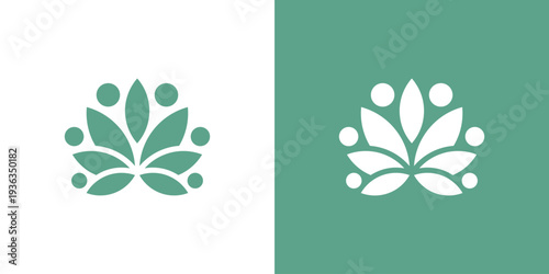 Dual meaning logo combining people and lotus elements, symbolizing personal growth, harmony, purity, inner balance, and the flourishing of human potential within a supportive community.