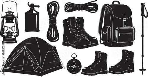 Camping gear and equipment for outdoor adventure travel