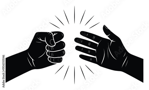 Black Silhouette of Rock, Paper, Scissors Hands with Burst Effect