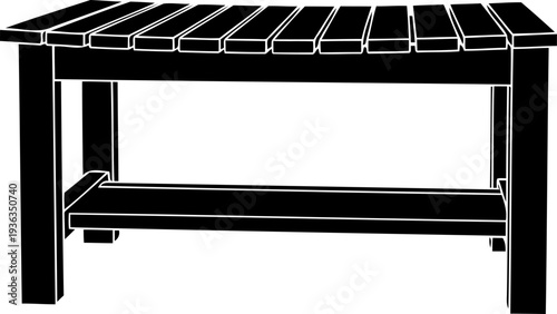 Slatted wood garden bench silhouette for outdoor seating